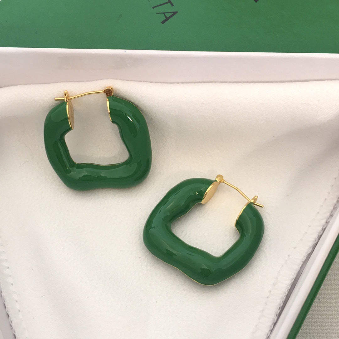 BV家21新款珐琅不规则U形耳环女高级感气质重工彩色几何形耳扣