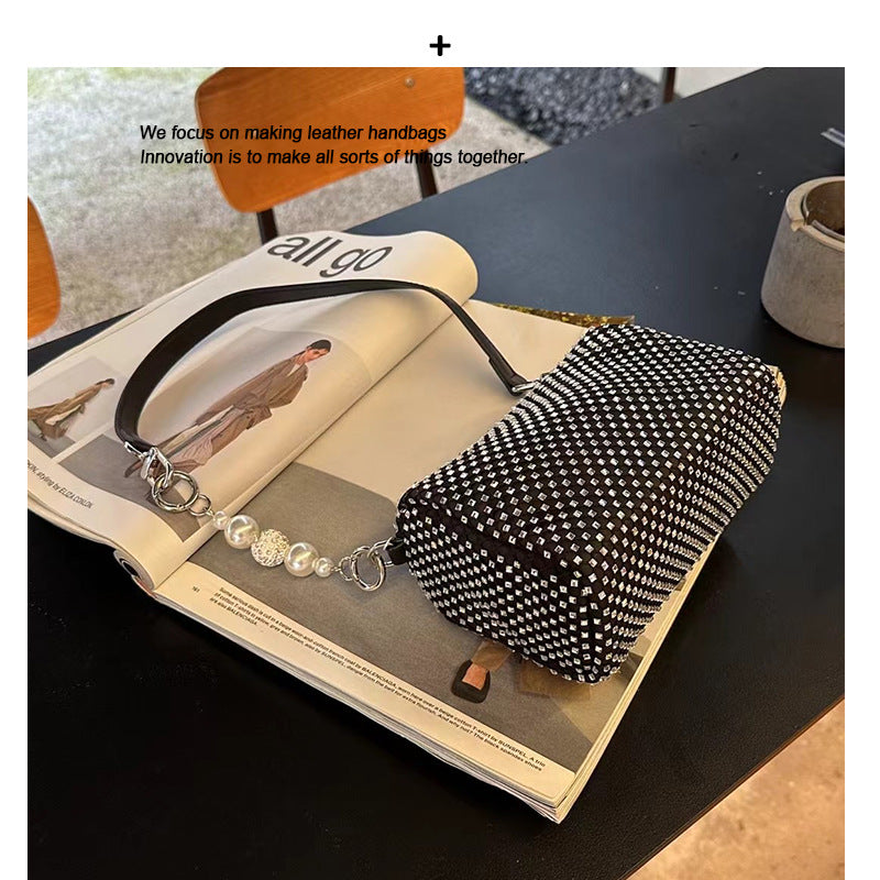 小众满钻水钻包包包女2024新款潮时尚链条腋下包百搭大容量斜挎包