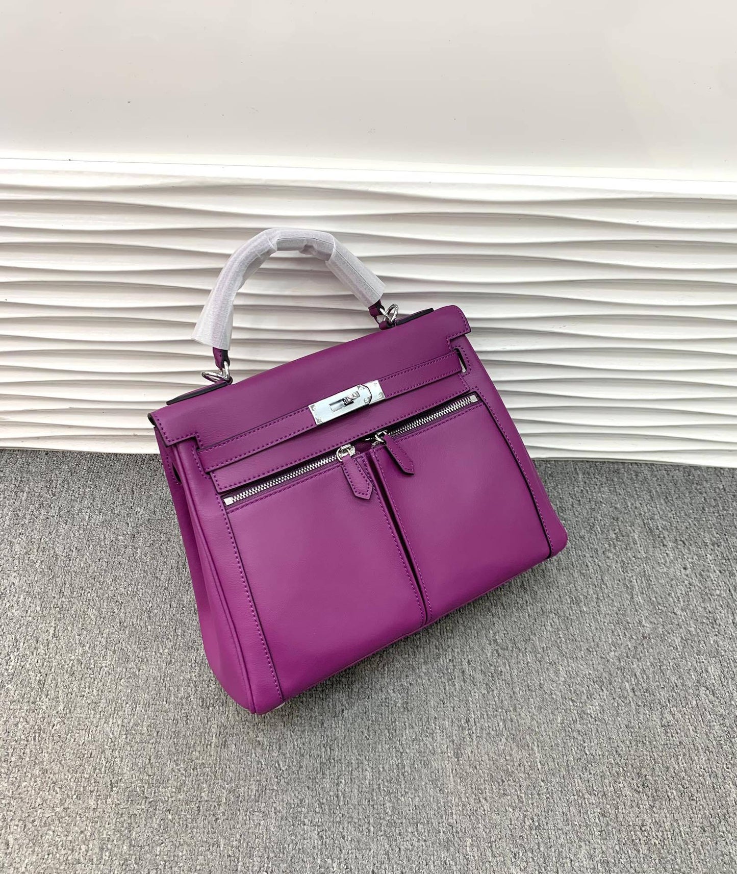 真皮复古双口袋凯莉包包女高级感大容量手提包百搭通勤单肩斜挎包