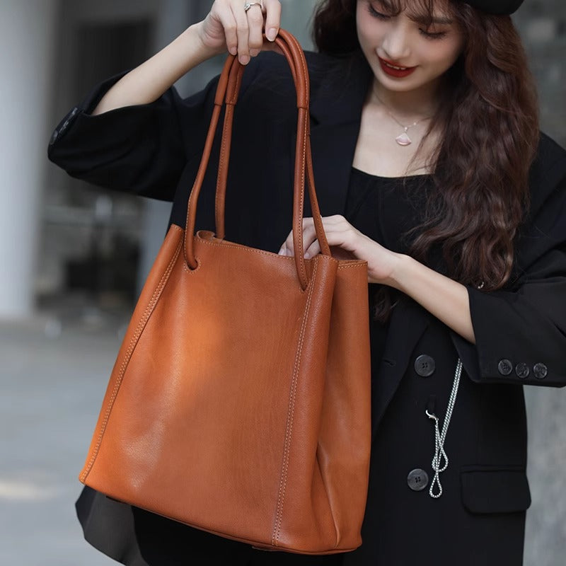 直播代发 真皮女包托特水桶单肩腋下大容量手提百搭通勤斜挎大包