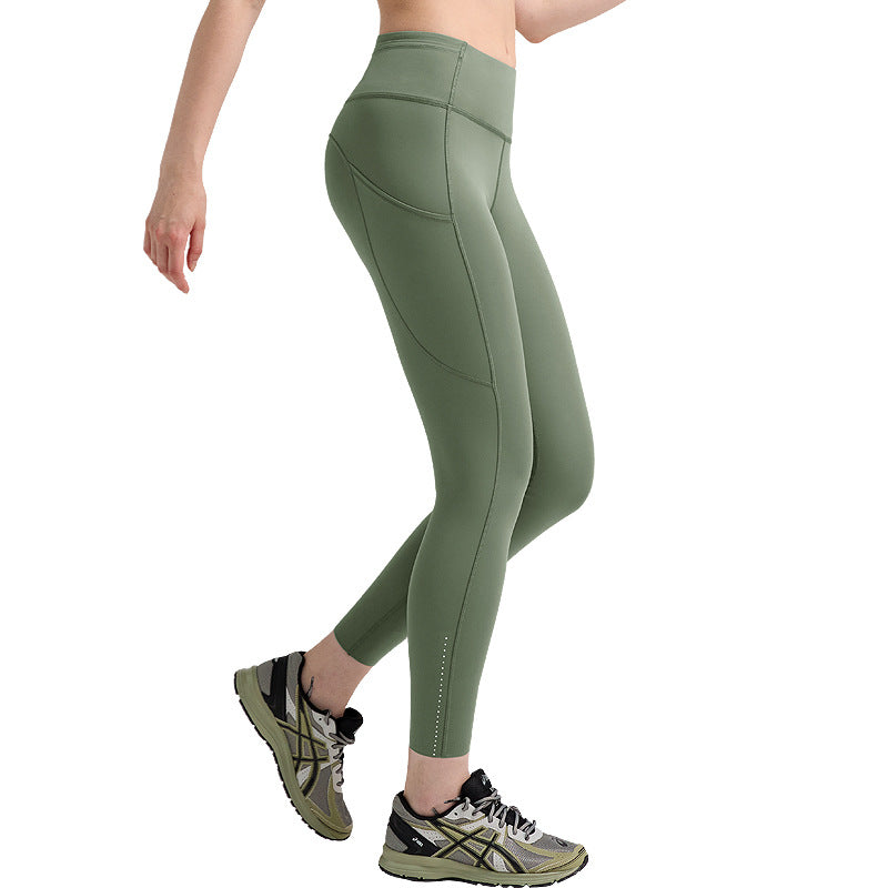 裸感高腰lulu瑜伽裤女蜜桃提臀塑形健身裤口袋跑步运动紧身裤24"