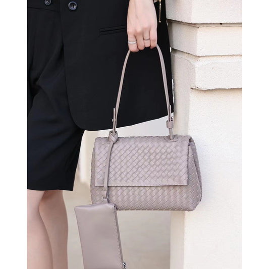 高级气质手工编织全真牛皮女包大容量单肩腋下包包外贸亚马逊批发