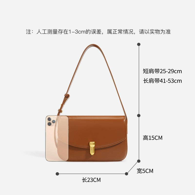 高级感牛皮小方包 秋季质感子弹头斜挎小包包复古真皮单肩腋下包