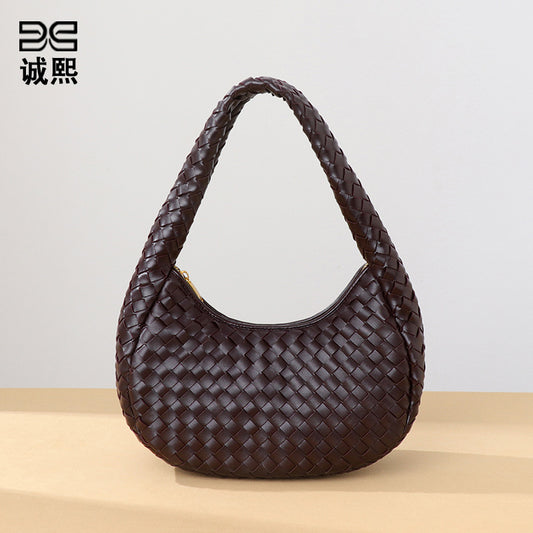 外贸批发小众时尚编织饺子包单肩简约百搭手拎女包质感休闲腋下包