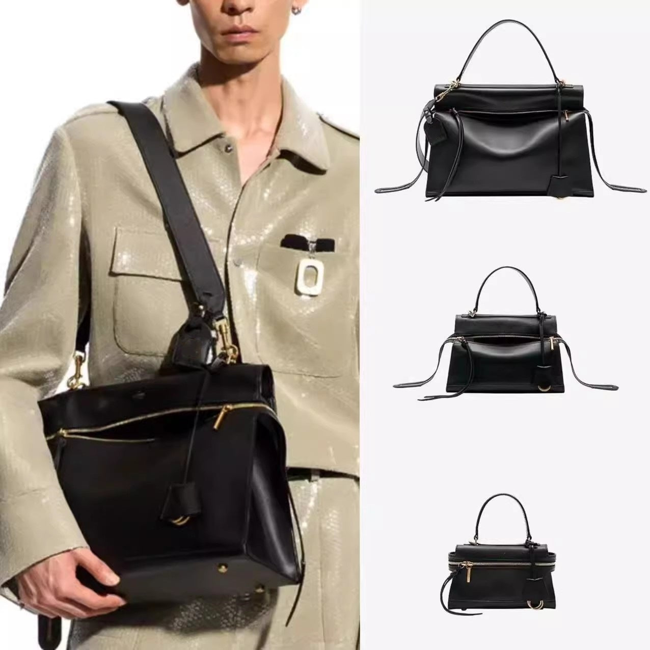 韩版复古R66系列真皮轻奢手提饭盒包单肩斜挎盒子包包女一件代发