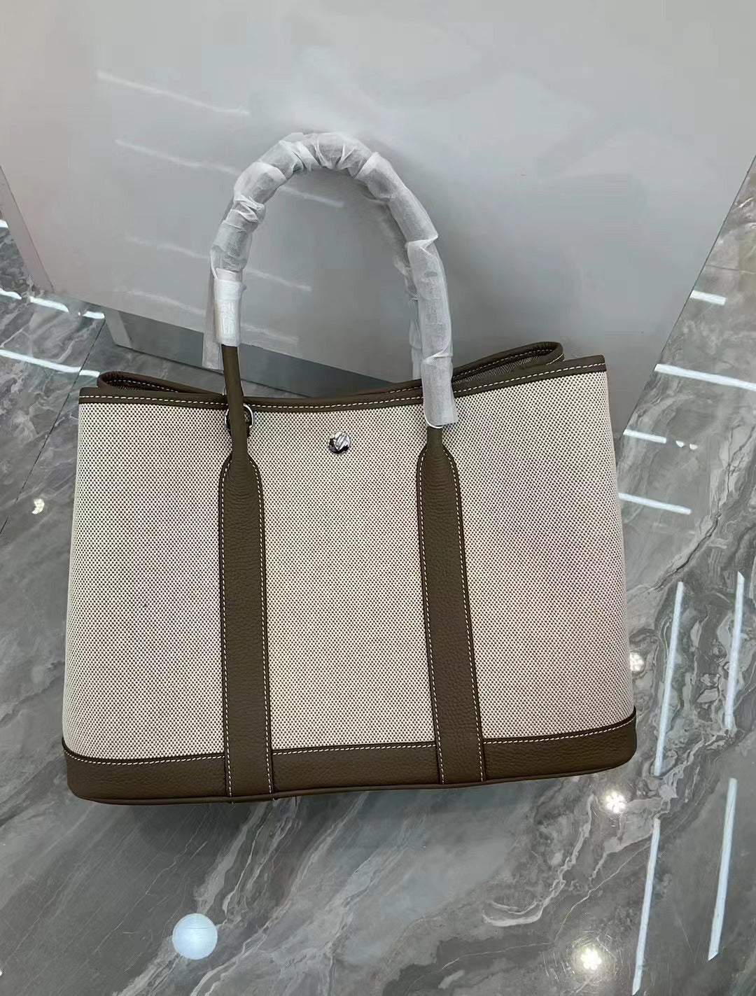 文艺范 花园帆布配TOGO头层牛皮女包手提包大容量撞色单肩托特包