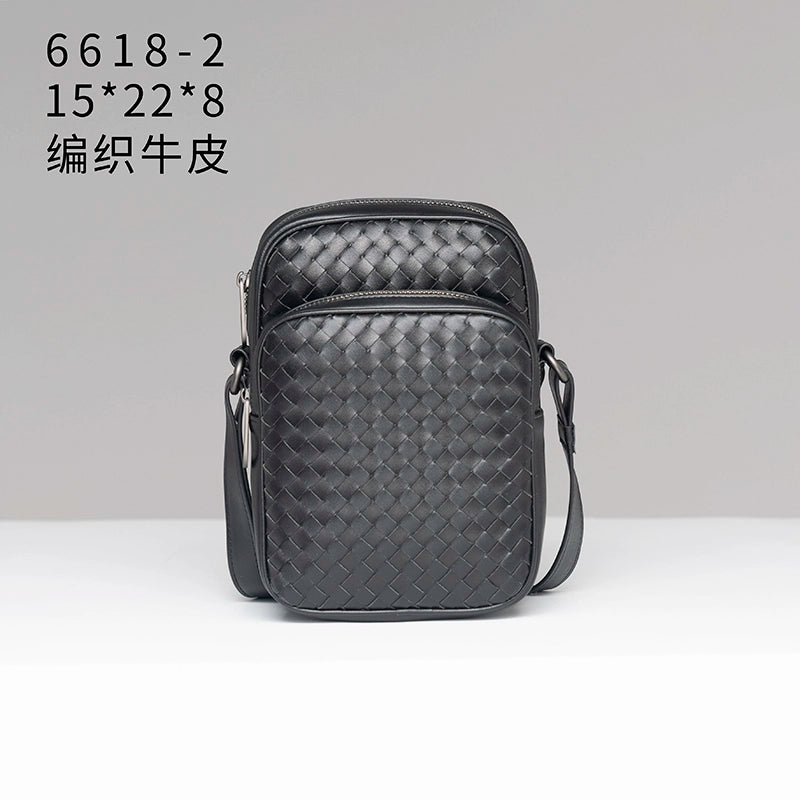 X&BV男包单肩包真皮休闲商务编织潮男时尚小背包迷你斜挎包男竖款