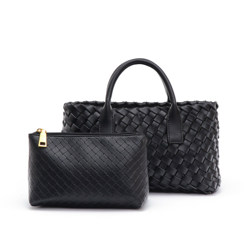 简约时尚小众菜篮子编织单肩斜挎手提包大容量休闲百搭子母托特包