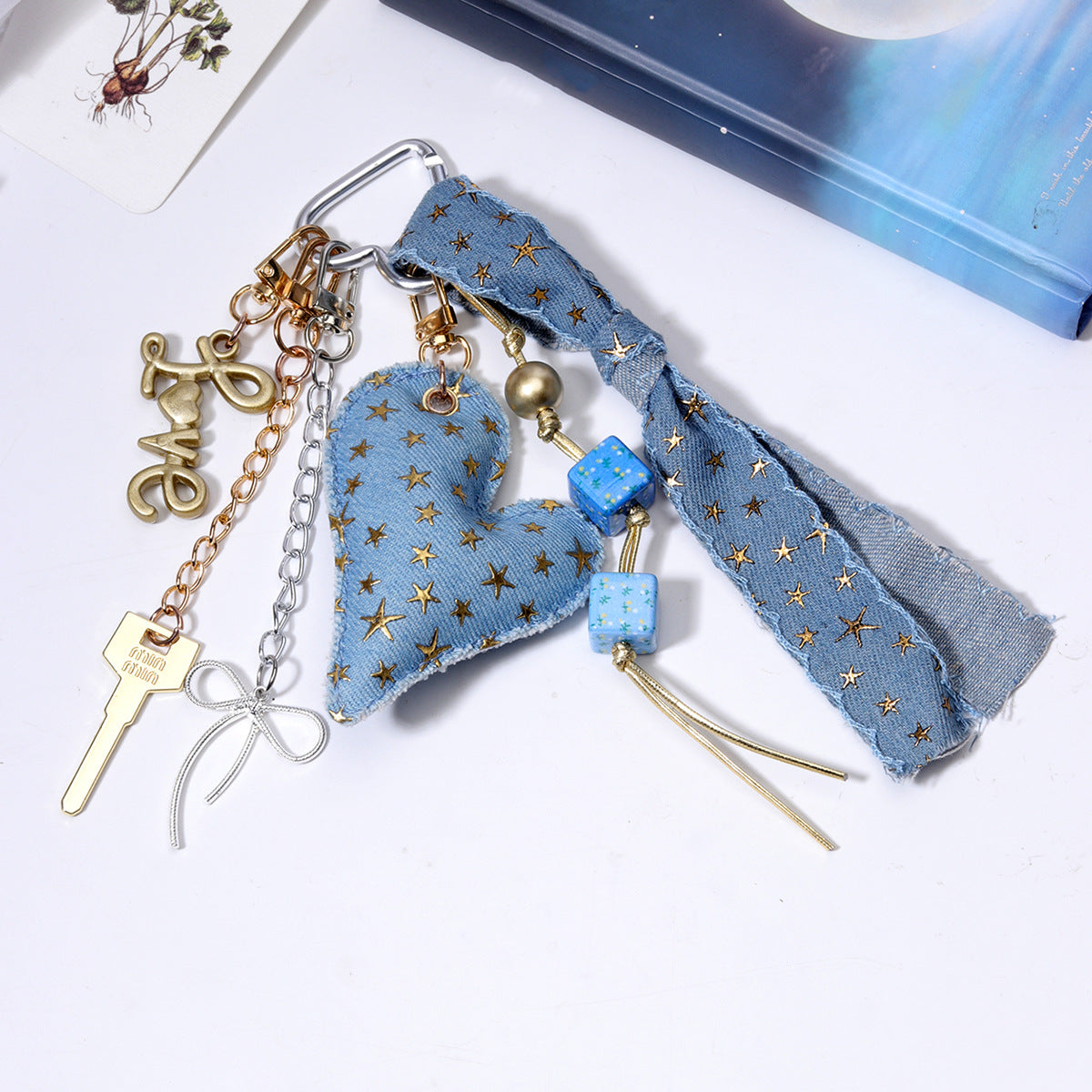 miu系包挂高级感秋冬挂件美德拉风银色桃心创意牛仔布编绳挂饰