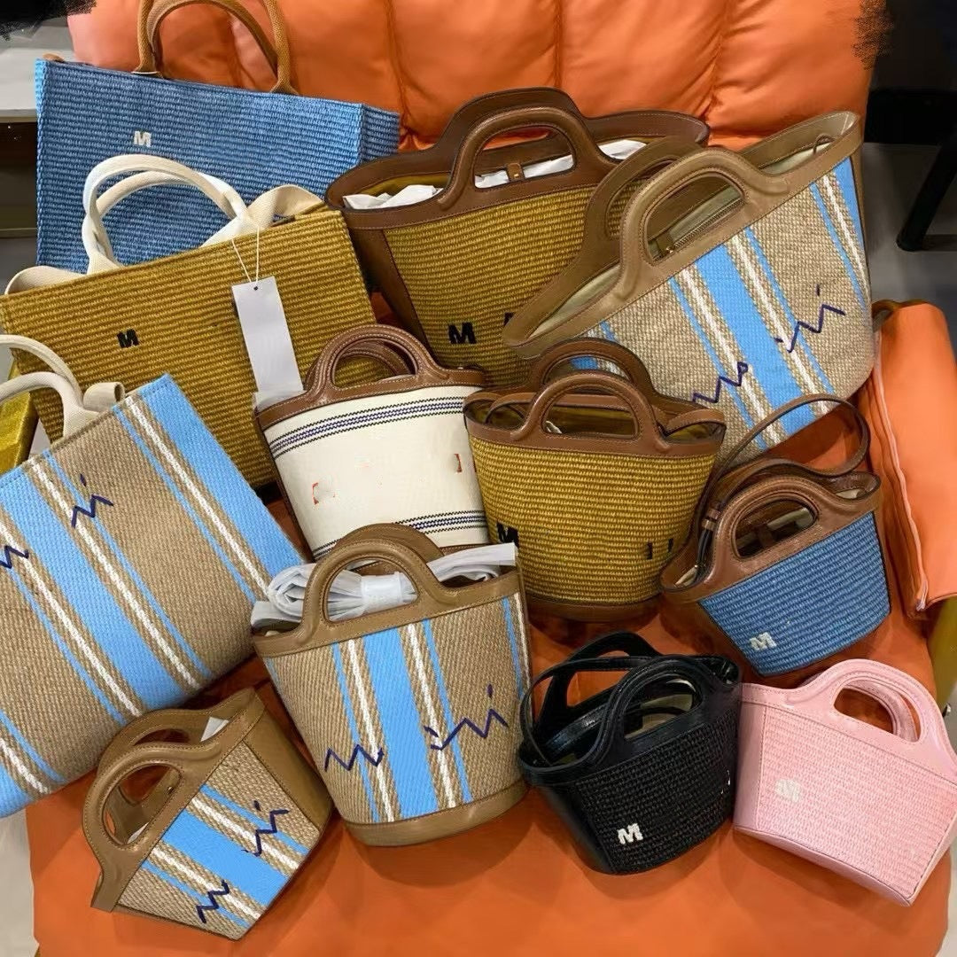 玛尼帆布吊床包针织条纹编织包大容量购物袋休闲单肩手提托特女包