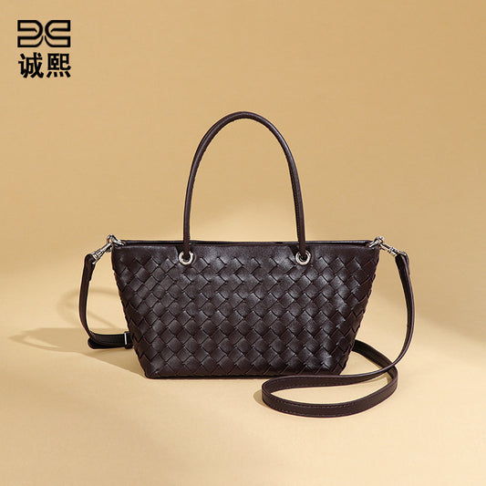 跨境欧美时尚女包手工编织批发简约高级大容量手提单肩斜挎托特包