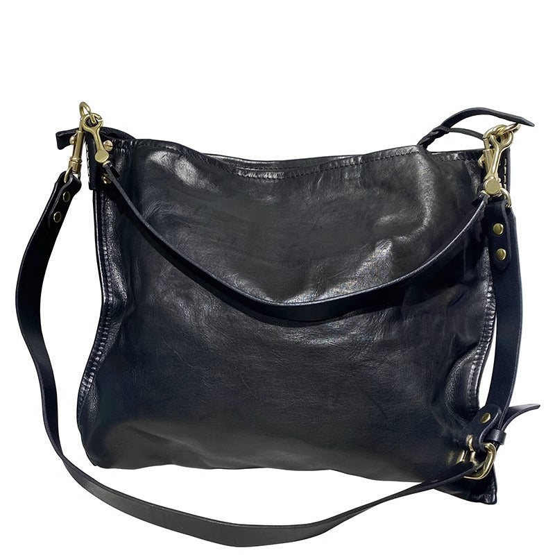 大容量简约ins风复古单肩托特斜挎包休闲头层植鞣牛皮男女包潮包