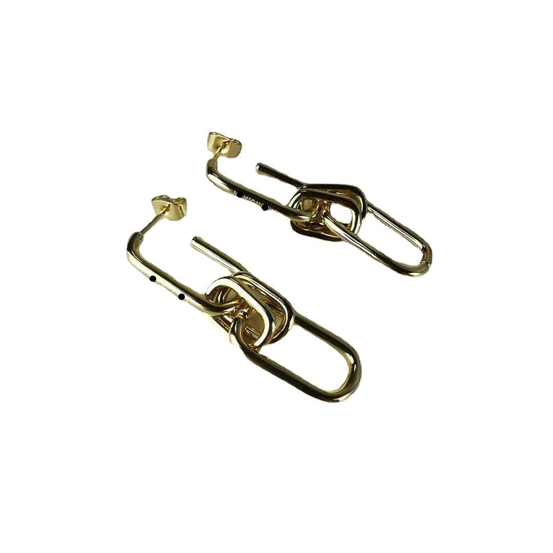 巴家新款粗链条节耳坠耳环气质百搭可拆携二戴耳钉法式网红耳饰女