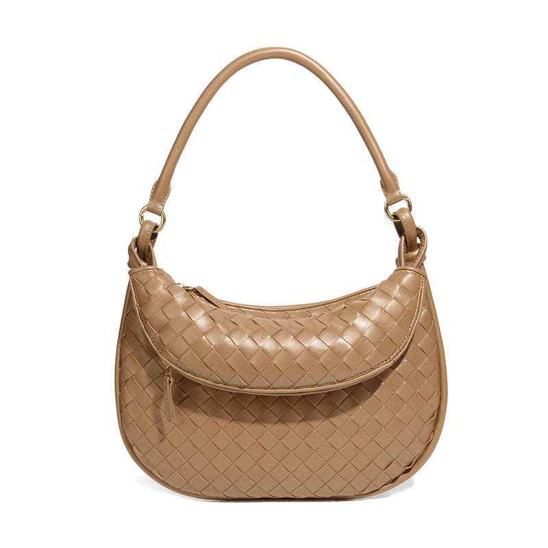 高级感通勤单肩斜跨包个性洋手提月牙包时尚潮流复古编织腋下女包