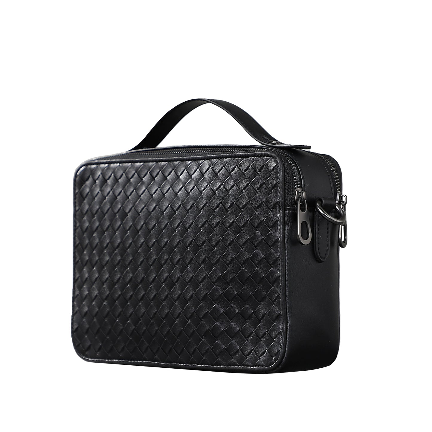 X&BV男士手提包真皮休闲时尚双拉链编织男包单肩斜挎包商务公文包