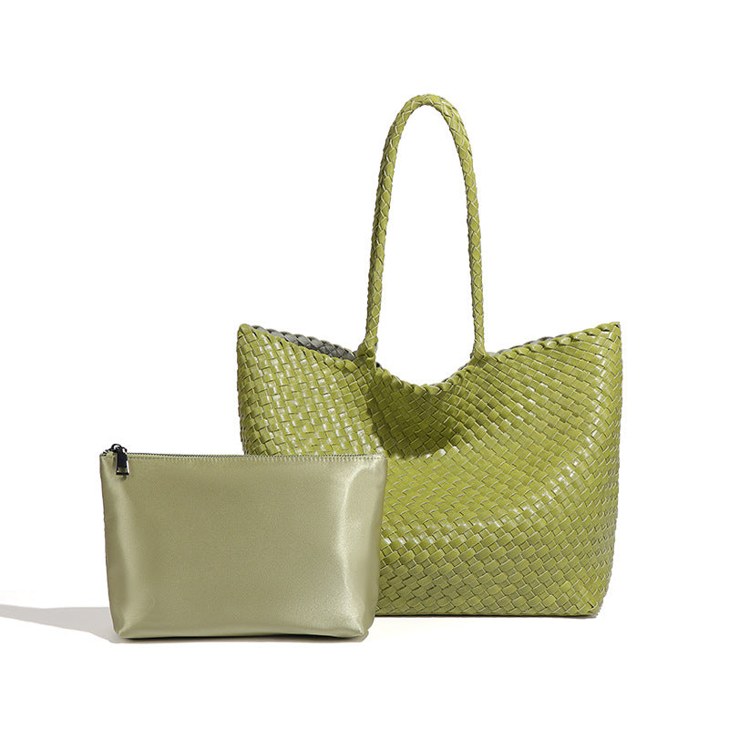 夏季新款大容量手工编织包女士休闲手提托特包时尚单肩腋下子母包