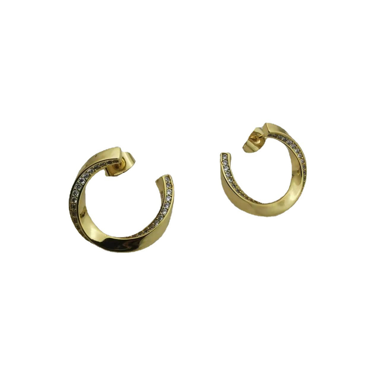 赛家21新款扭曲耳钉女镶钻高级感气质几何形celi镀金环形曲面耳环