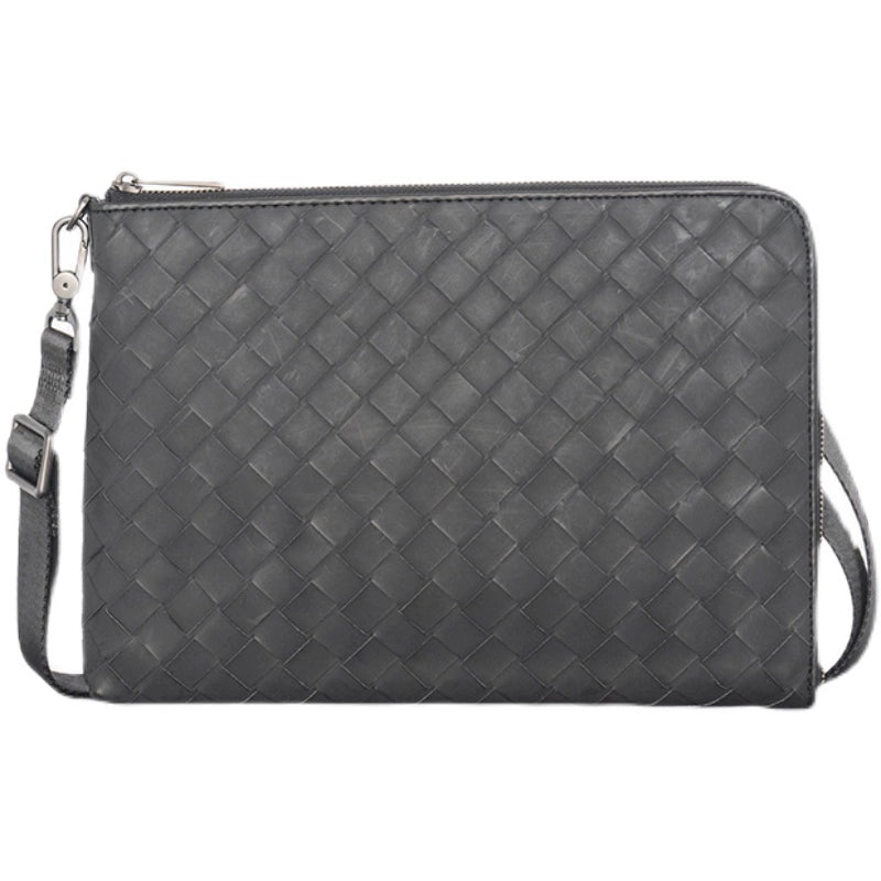 X&BV编织男包手拿包真皮大容量休闲男士手包多功能单肩斜挎包时尚