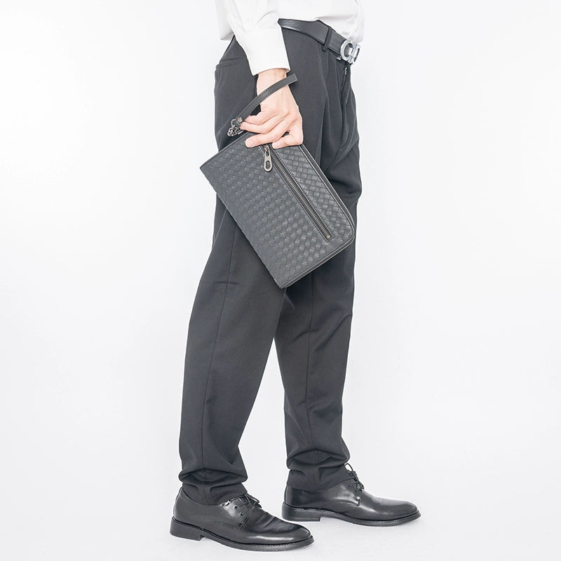 X&BV真皮男士手包商务休闲大容量信封包编织新款夹包潮牌手拿包男