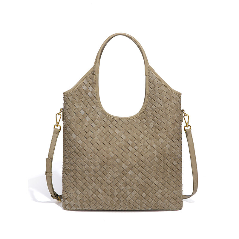 韩版时尚磨砂手提水桶包通勤大容量单肩腋下包新品麂皮绒托特女包