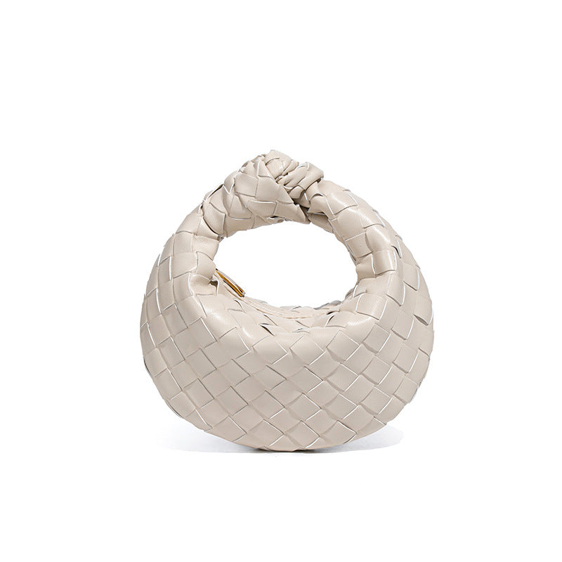 外贸新品时尚手拎饺子包打结手工编织女包百搭mini质感纯色牛角包