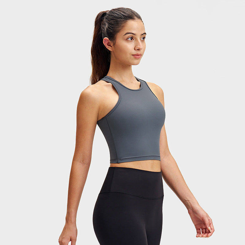 INF罗纹工字运动背心lulu短款女士瑜伽服透气速干带胸垫健身上衣