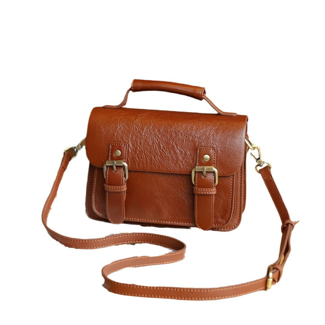 头层植鞣牛皮剑桥包 邮差包女新款潮时尚百搭单肩斜挎包 一件代发