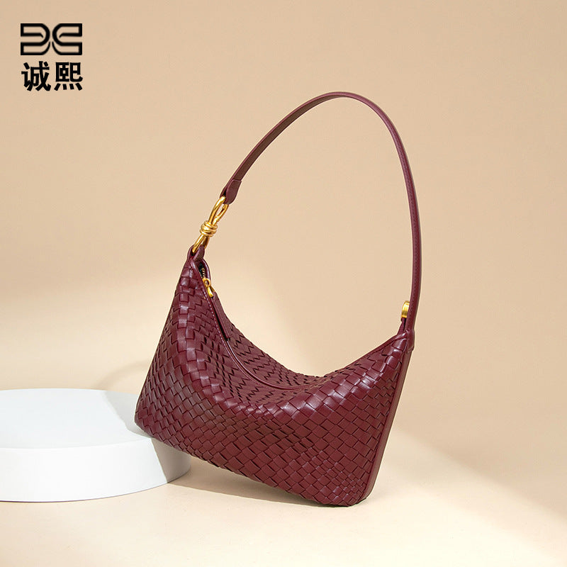 小众手工编织包包时尚单肩斜挎包休闲女简约手提饭盒包潮流腋下包