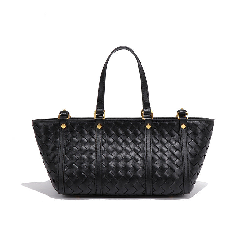 跨境新款编织手提包女士韩版大容量单肩腋下包简约质感潮流斜挎包