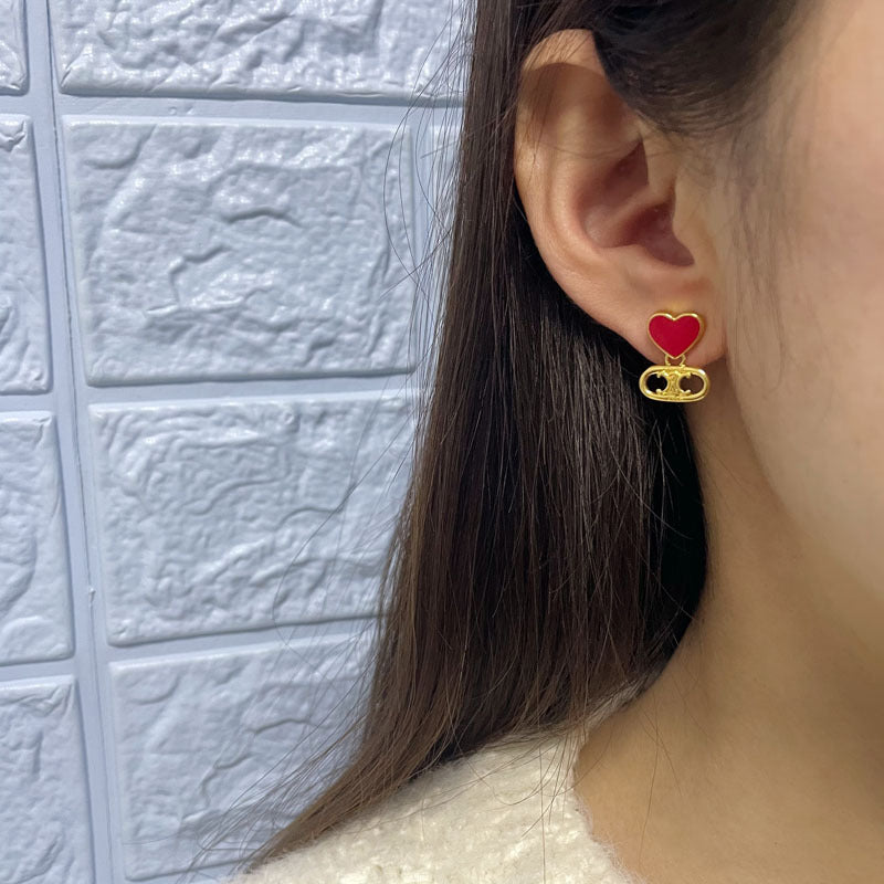 赛家23新款爱心凯旋门耳环时尚耳钉女高级感气质甜美珐琅心形耳钉