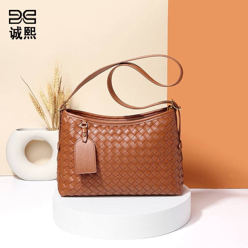 外贸手工编织包包时尚复古两件套单肩斜挎女包质感休闲腋下子母包