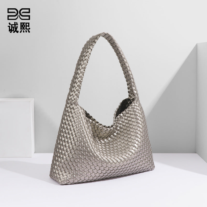 质感流行编织单肩女包潮流百搭大容量腋下包时尚简约韩版托特包包