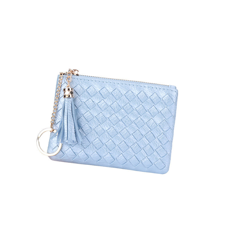 批发定制编织银币零钱包小巧轻便百搭卡包钥匙扣流苏拉链短款钱包