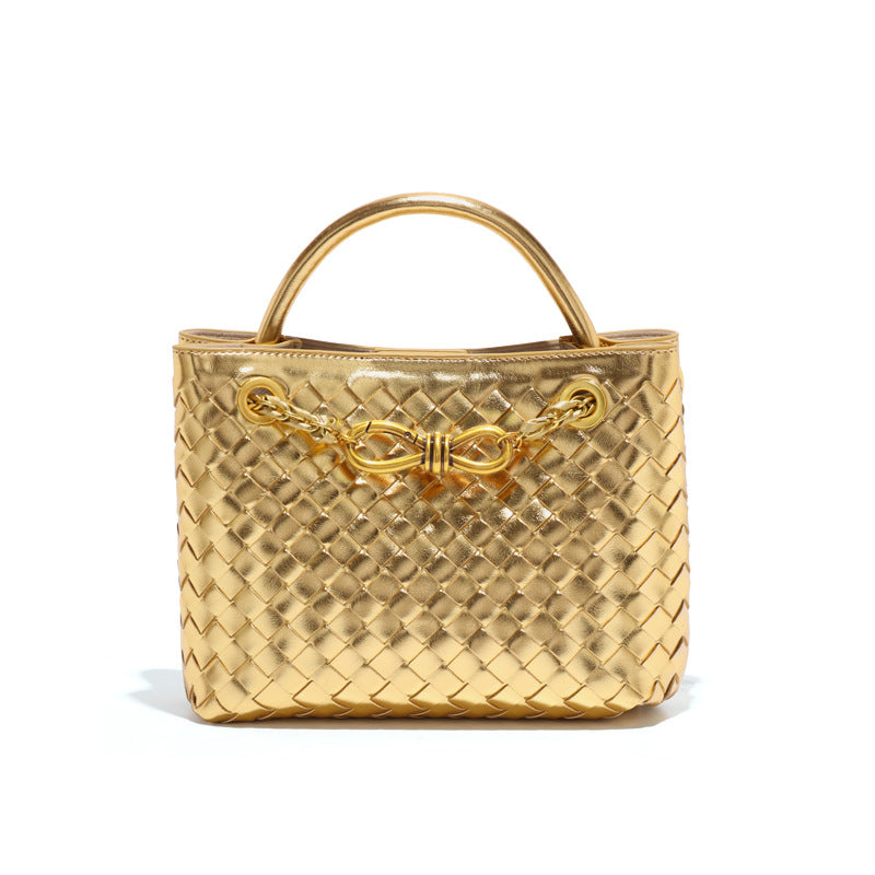 纯色百搭新款手工编织女包时尚通勤手提包链接单肩斜挎托特小方包