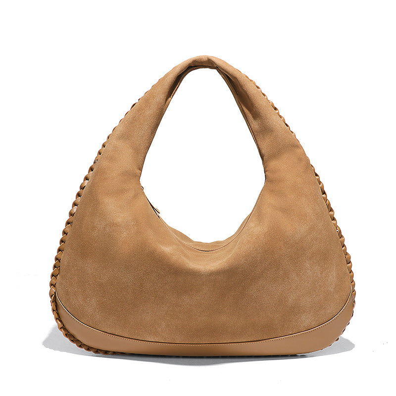 新款麂皮绒磨砂单肩女包复古大容量通勤腋下包手拎百搭时尚月牙包