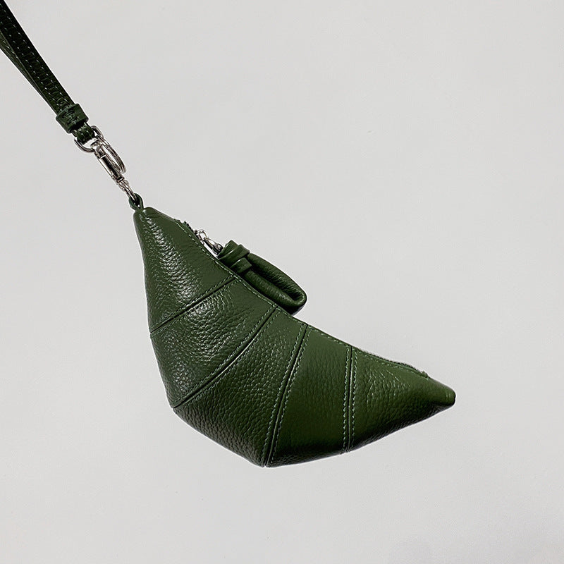 LE迷你挂脖牛角包钥匙零钱包头层牛皮可颂包单肩斜挎挂腰饺子包