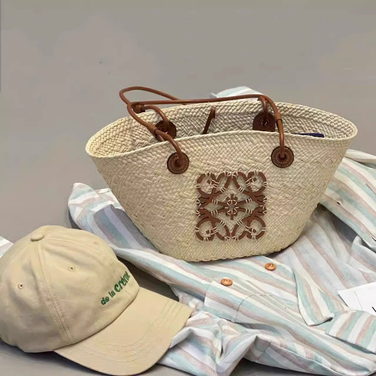 田园风手工编织托特包2024新款沙滩度假手提单肩包法式藤编草编包