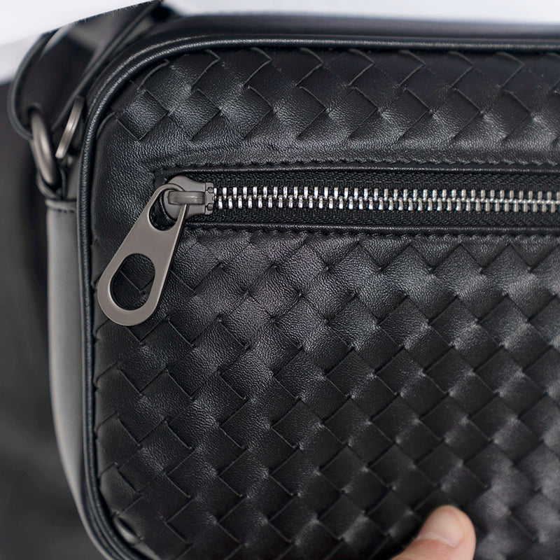 X&BV单肩包男真皮休闲商务时尚小背包潮男编织迷你男士斜挎包百搭