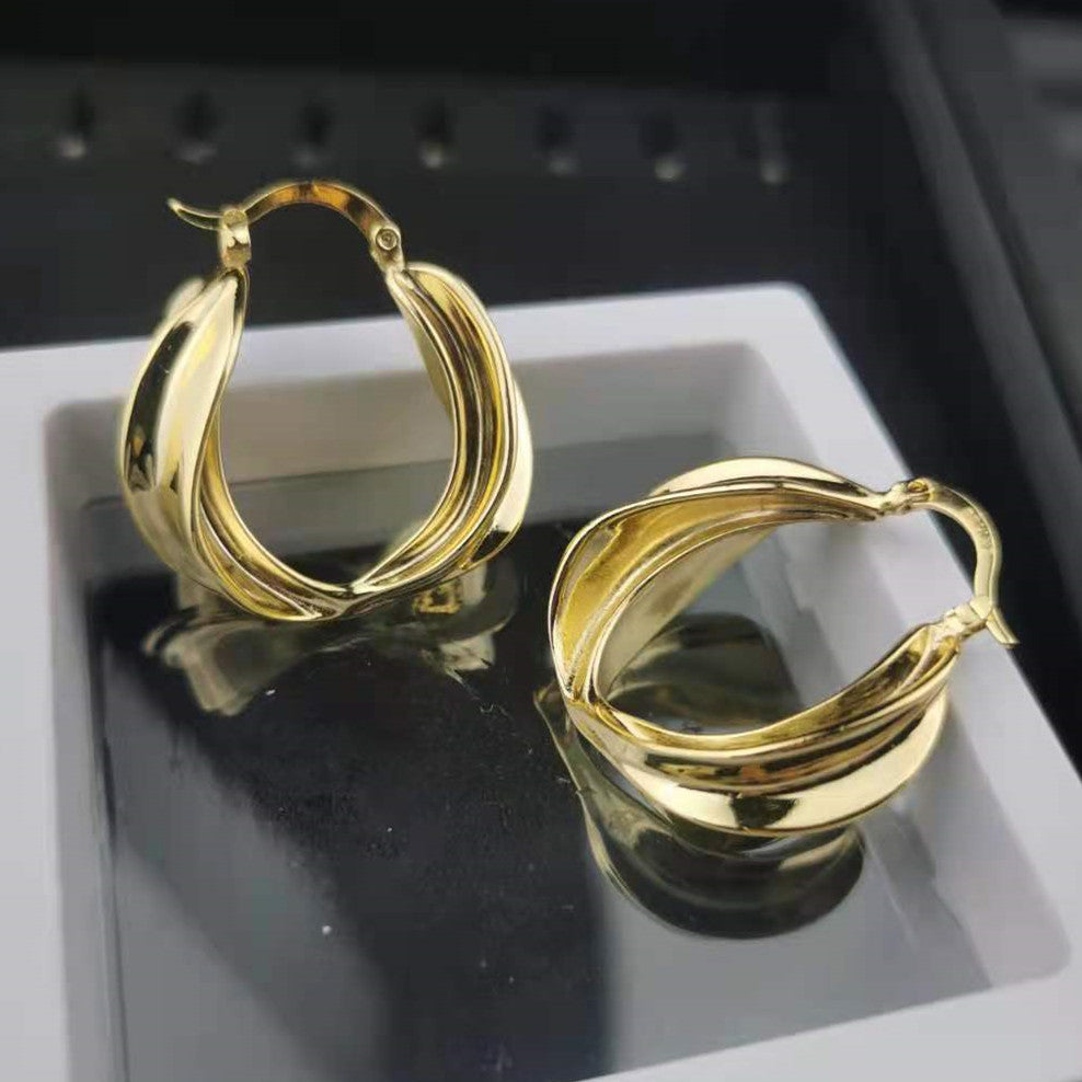 赛家新款耳圈CEL极简欧美复古金色气质个性耳饰扭曲金属大耳环女