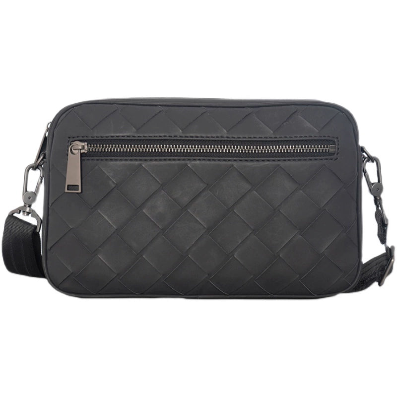 X&BV真皮单肩包男斜挎包休闲编织横款迷你韩版多功能手拿包男手包