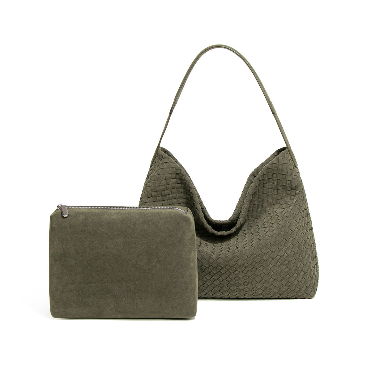 欧美复古麂皮绒单肩腋下包大容量斜跨编织女包质感手提子母托特包