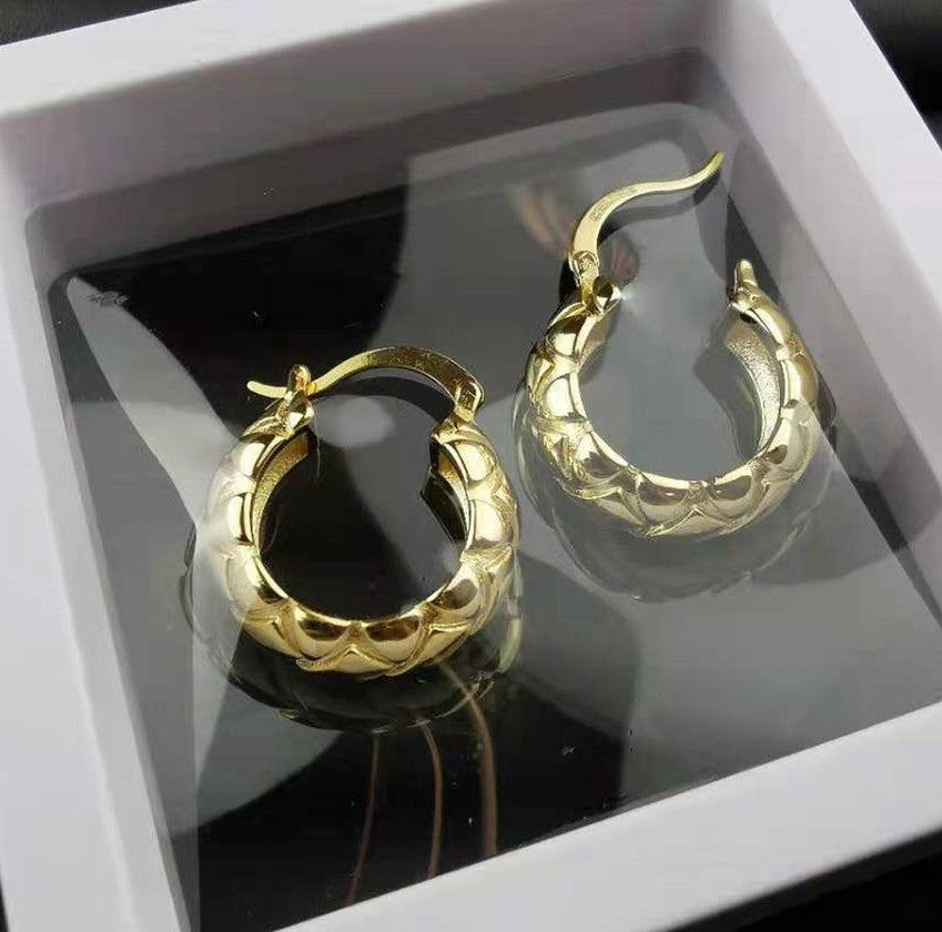 赛家新款格纹耳环复古金色耳钉女法式气质时尚耳饰菱纹圆圈耳圈