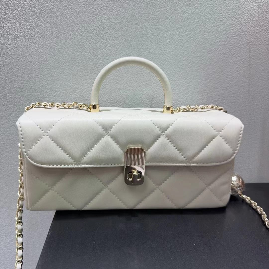 欧洲站真皮女包2024新款小众手提盒子包时尚高质感羊皮链条斜挎包