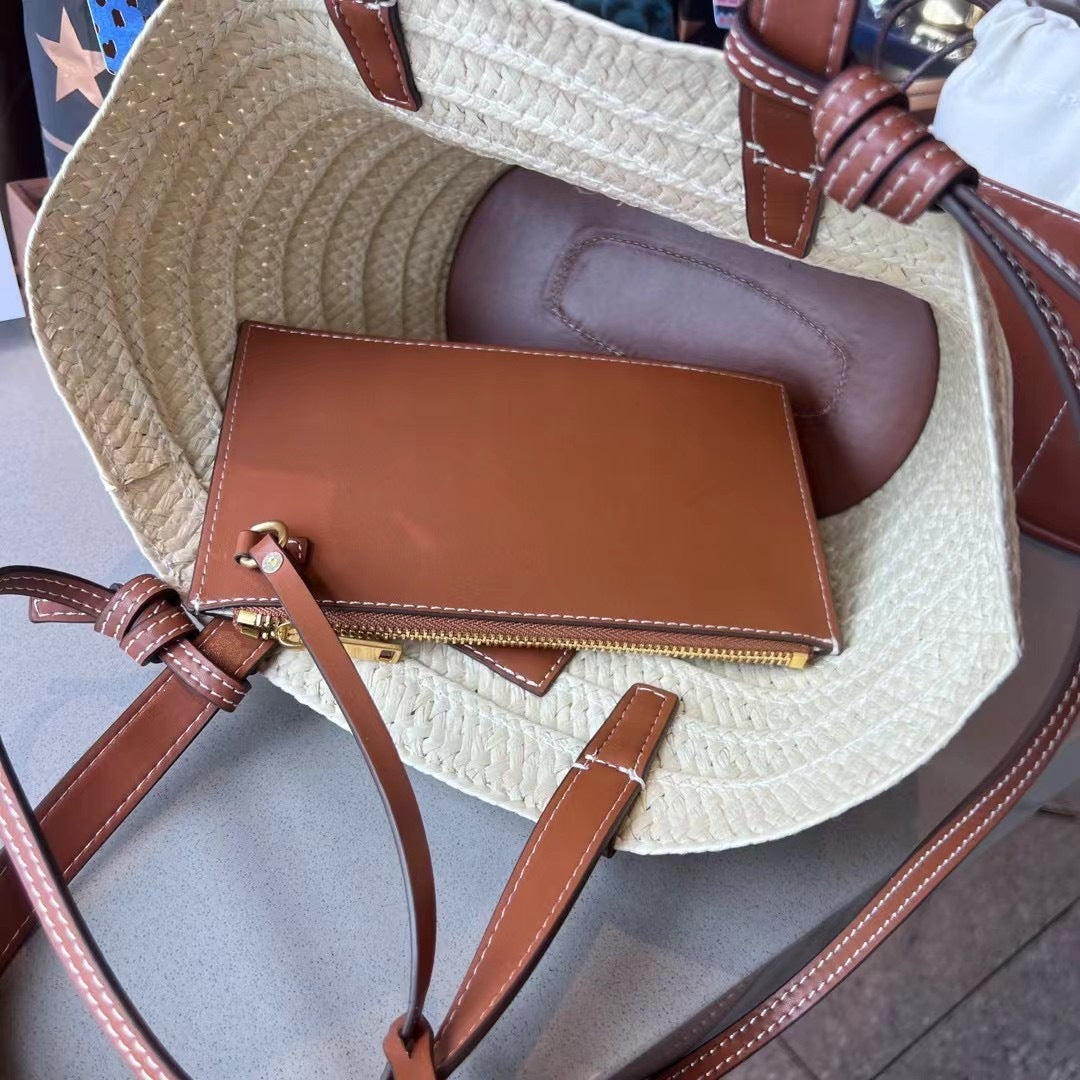 拉菲草编包手工编织包包2024新款大容量菜篮子托特包手提单肩包女