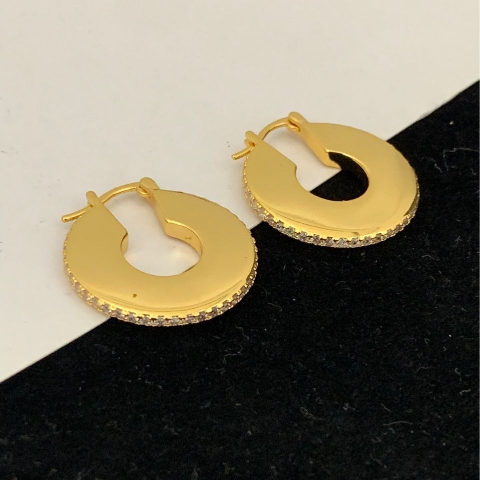 赛林家22新款环形镶钻耳环女高级感气质光面镀金圆片cel 风耳扣