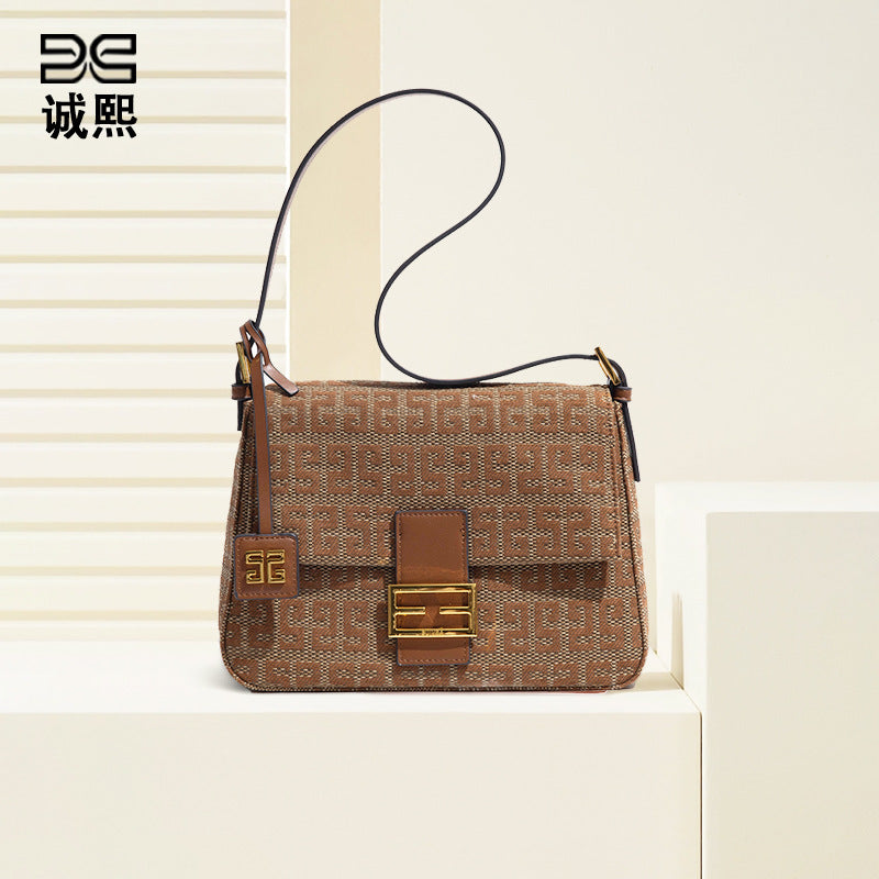 新款高定针织棉麻刺绣腋下包洋气复古时尚单肩包百搭潮流斜挎女包