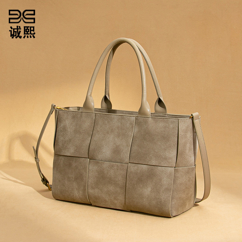 新款磨砂大容量手拎女包高级感跨境潮流编织商务包时尚单肩斜挎包