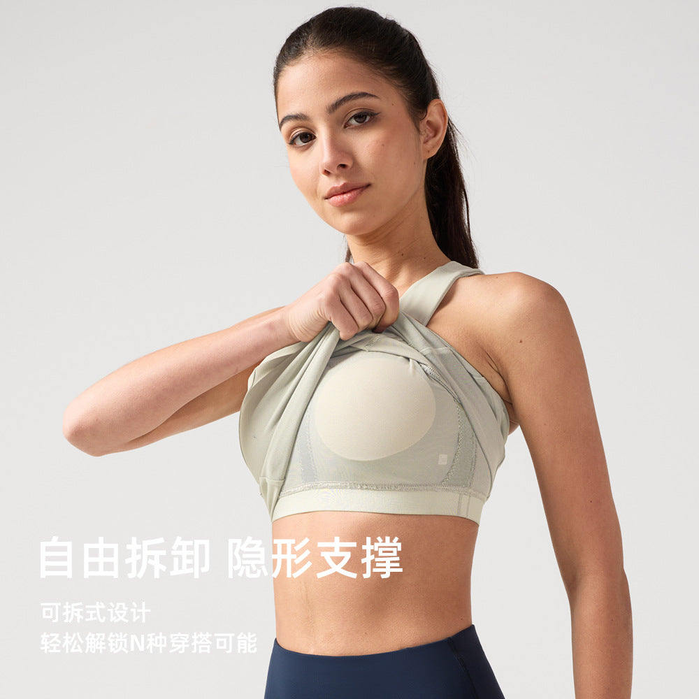 lulu瑜伽背心女圆领带胸垫健身上衣高强度防震聚拢收副乳运动背心