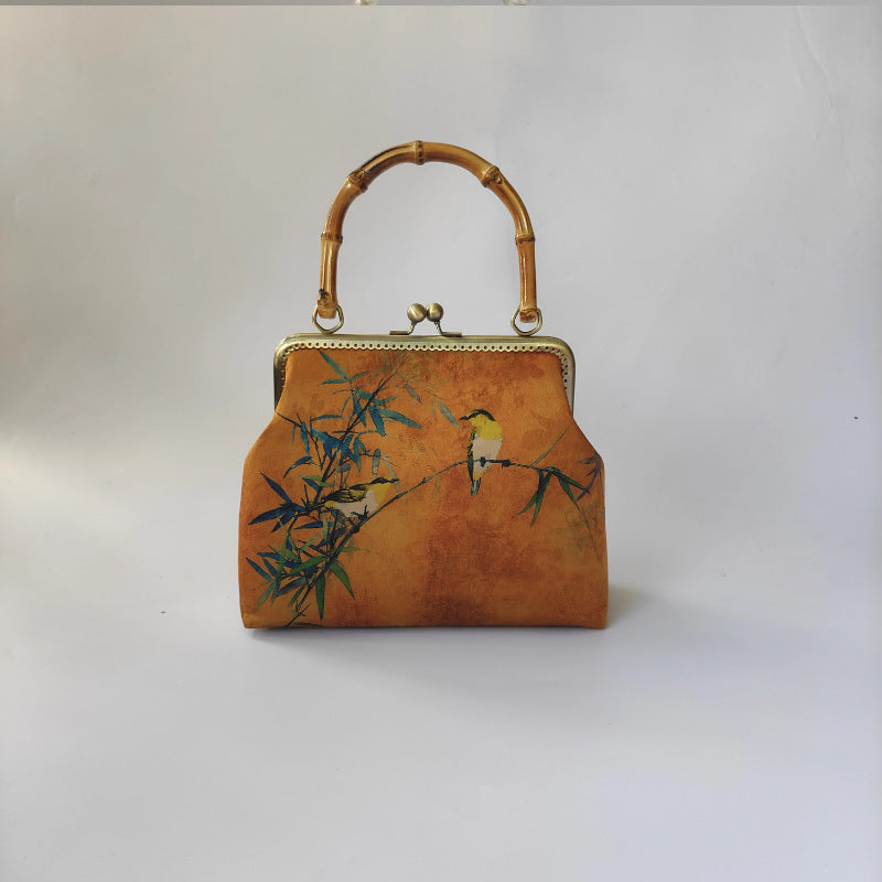 中国风复古刺绣手提包宴会旗袍汉服原木柄斜跨女包汉服刺绣绣花包