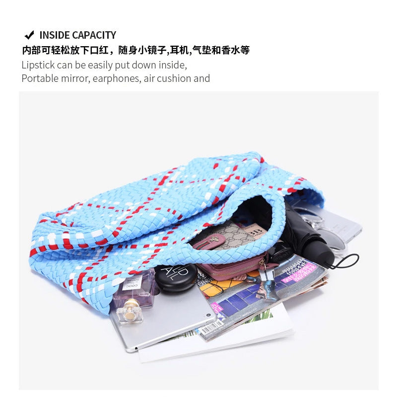 现货批发新款包包女2025韩版时尚手提包编织撞色单肩包 一件代发